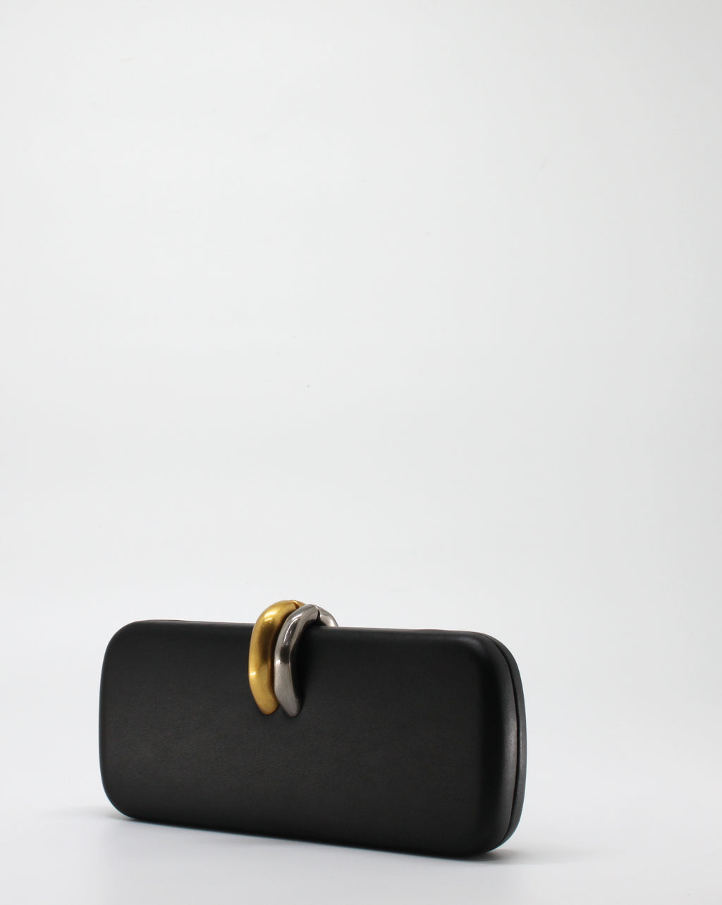 Clutch con Chiusura Gioiello Bicolore e Tracolla Dorata - Nero