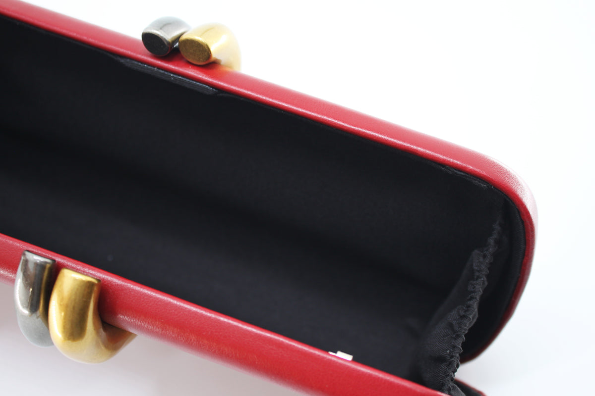 Clutch con Chiusura Gioiello Bicolore e Tracolla Dorata - Bordeaux