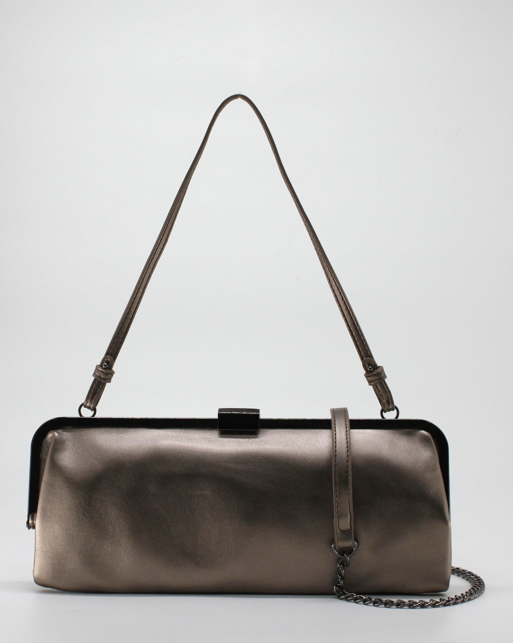 Borsa a Tracolla con Chiusura a Clic-Clac e Catena - Bronzo