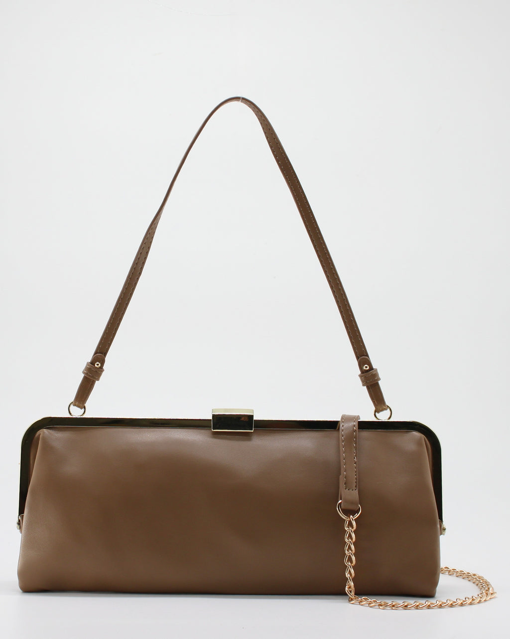 Borsa a Tracolla con Chiusura a Clic-Clac e Catena - Khaki