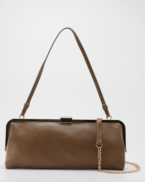 Borsa a Tracolla con Chiusura a Clic-Clac e Catena - Khaki