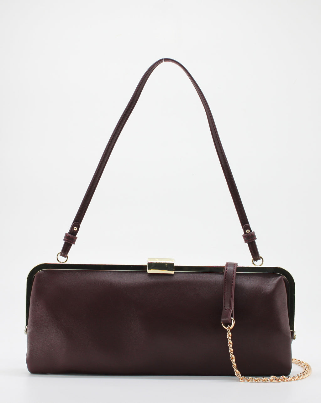 Borsa a Tracolla con Chiusura a Clic-Clac e Catena - Bordeaux