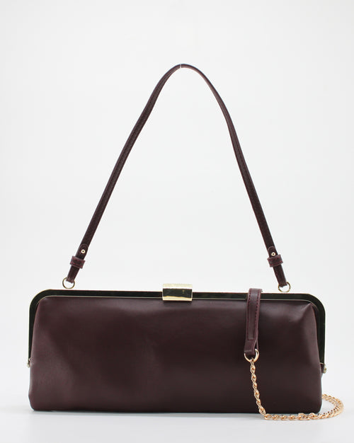 Borsa a Tracolla con Chiusura a Clic-Clac e Catena - Bordeaux