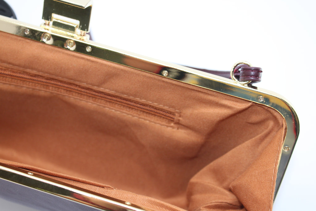 Borsa a Tracolla con Chiusura a Clic-Clac e Catena - Bordeaux
