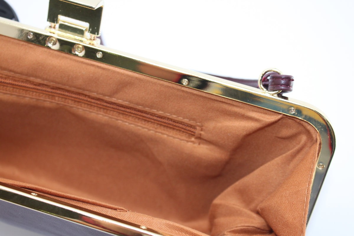 Borsa a Tracolla con Chiusura a Clic-Clac e Catena - Bordeaux