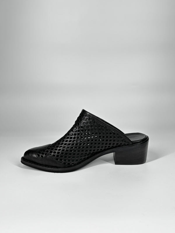 Sabot Western in Vera Pelle Traforata - Nero