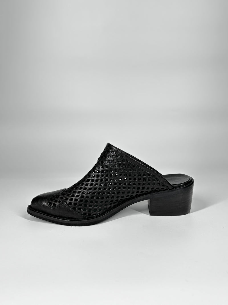 Sabot Western in Vera Pelle Traforata - Nero