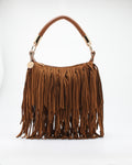 Borsa a Spalla e Tracolla Alex Max in Suede con Frange - Marrone