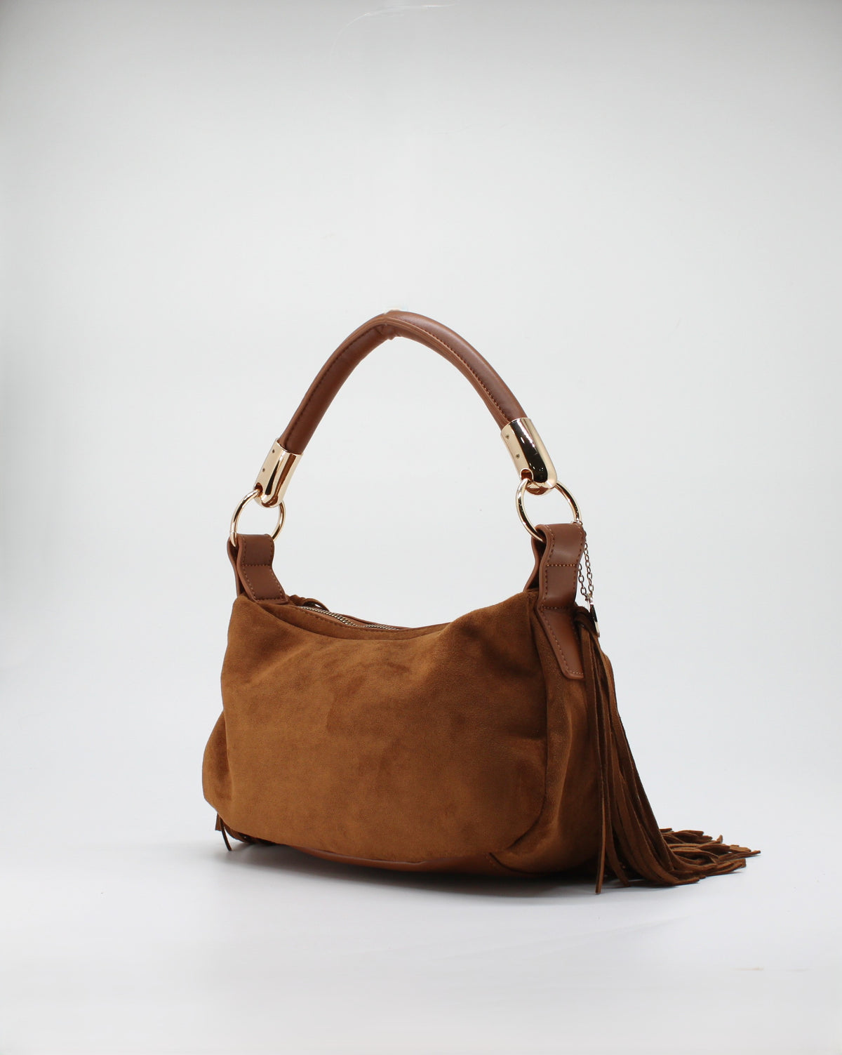 Borsa a Spalla e Tracolla Alex Max in Suede con Frange - Marrone