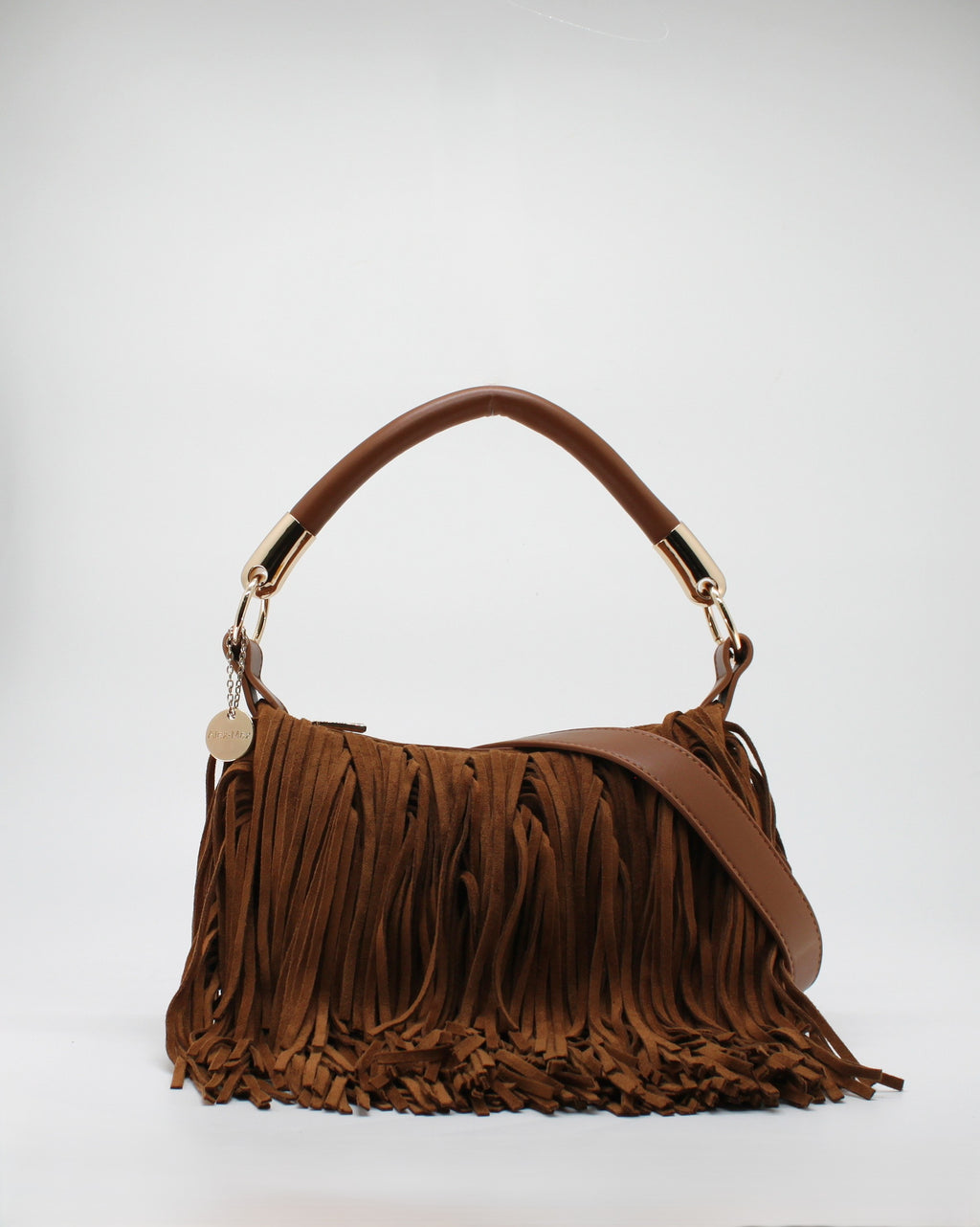 Borsa a Spalla e Tracolla Alex Max in Suede con Frange - Marrone