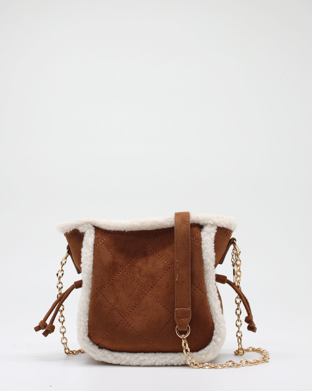 Mini Borsa a Secchiello in Camoscio Sintetico Alex Max - Marrone/Bianco