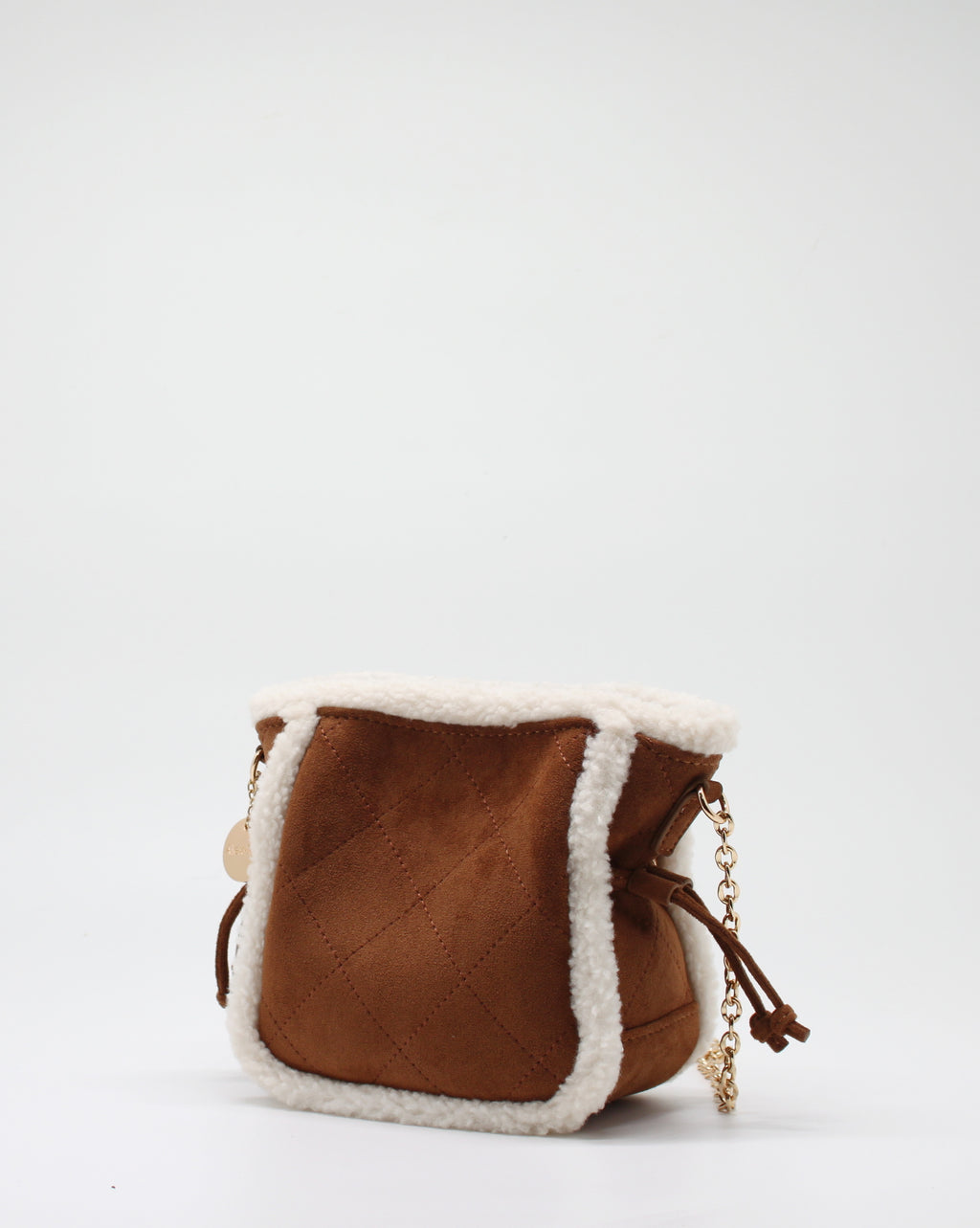 Mini Borsa a Secchiello in Camoscio Sintetico Alex Max - Marrone/Bianco