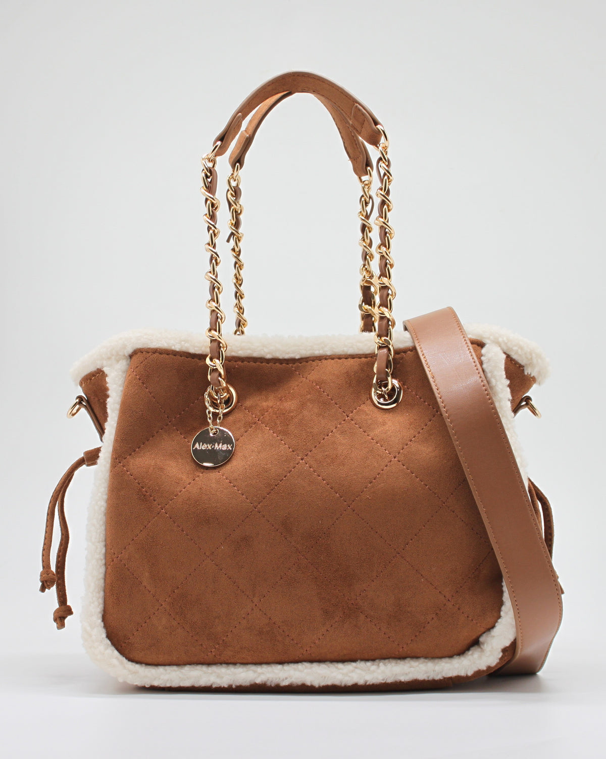 Maxi Borsa in Camoscio Sintetico Alex Max - Marrone/Bianco