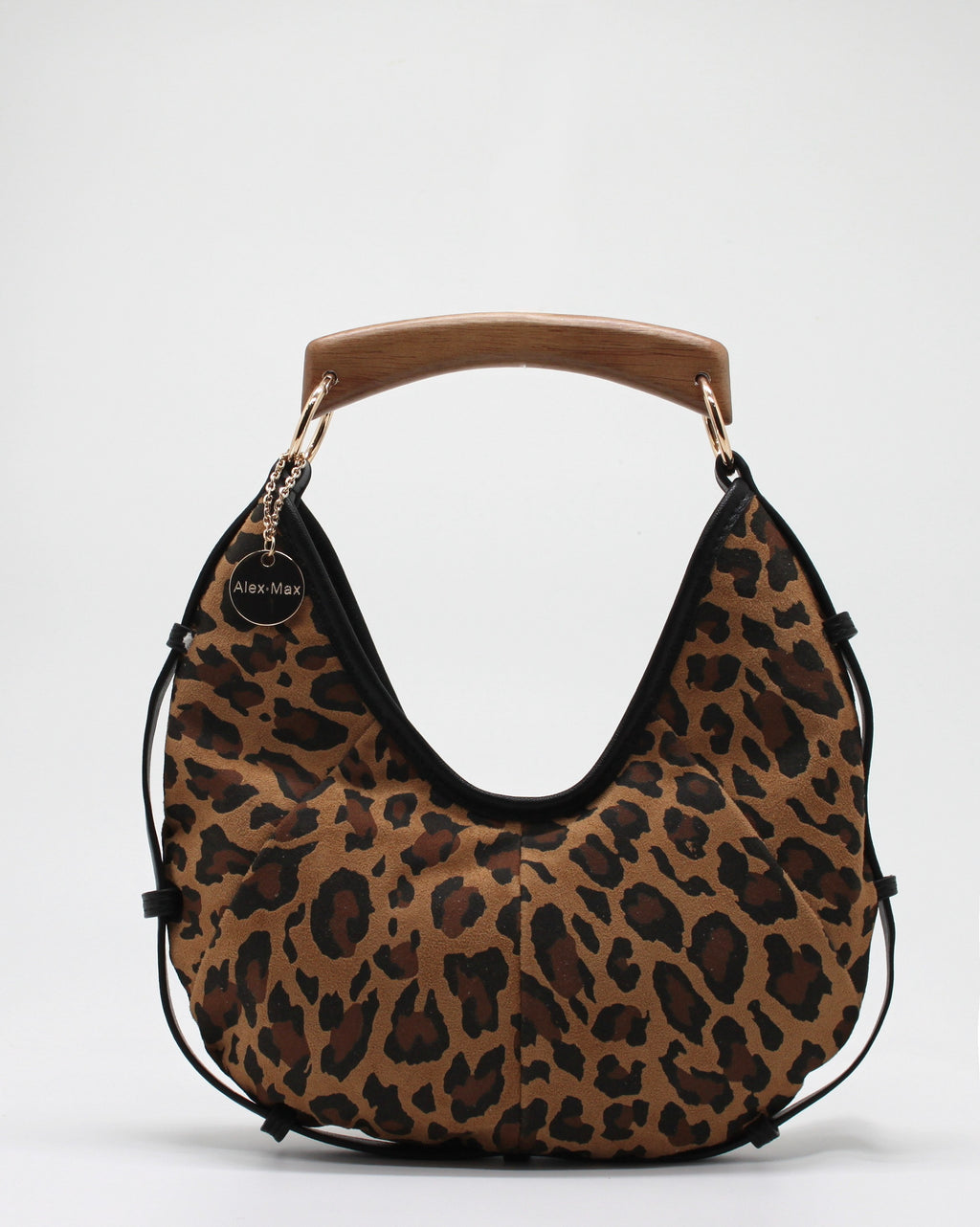 Borsa Mini Hobo Alex Max con Manico in Legno e Tracolla - Leopardata