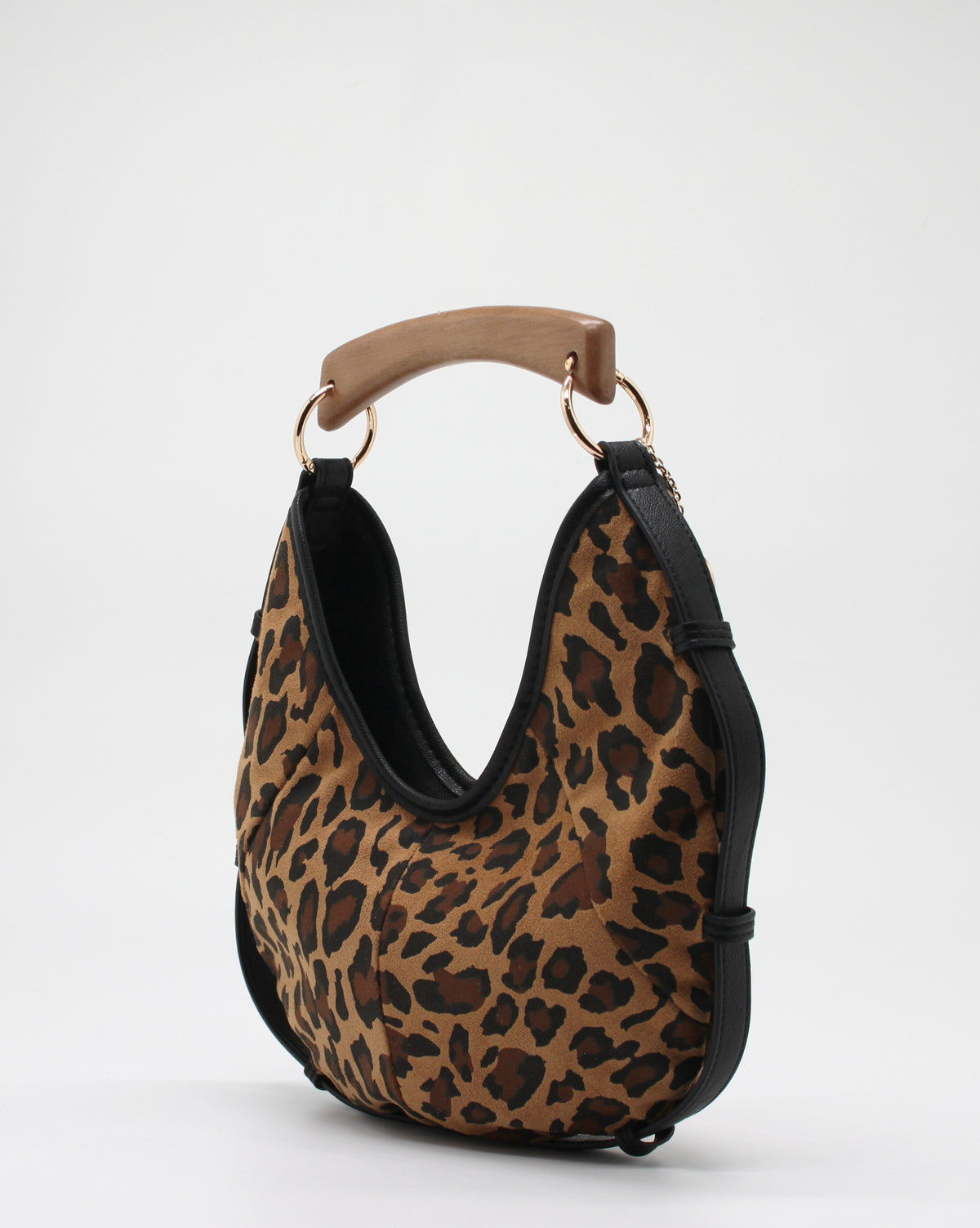 Borsa Mini Hobo Alex Max con Manico in Legno e Tracolla - Leopardata