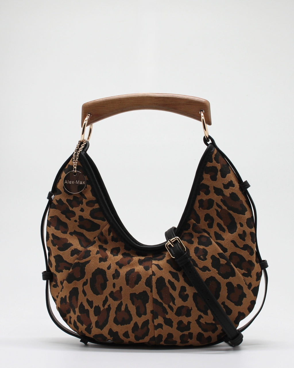 Borsa Mini Hobo Alex Max con Manico in Legno e Tracolla - Leopardata
