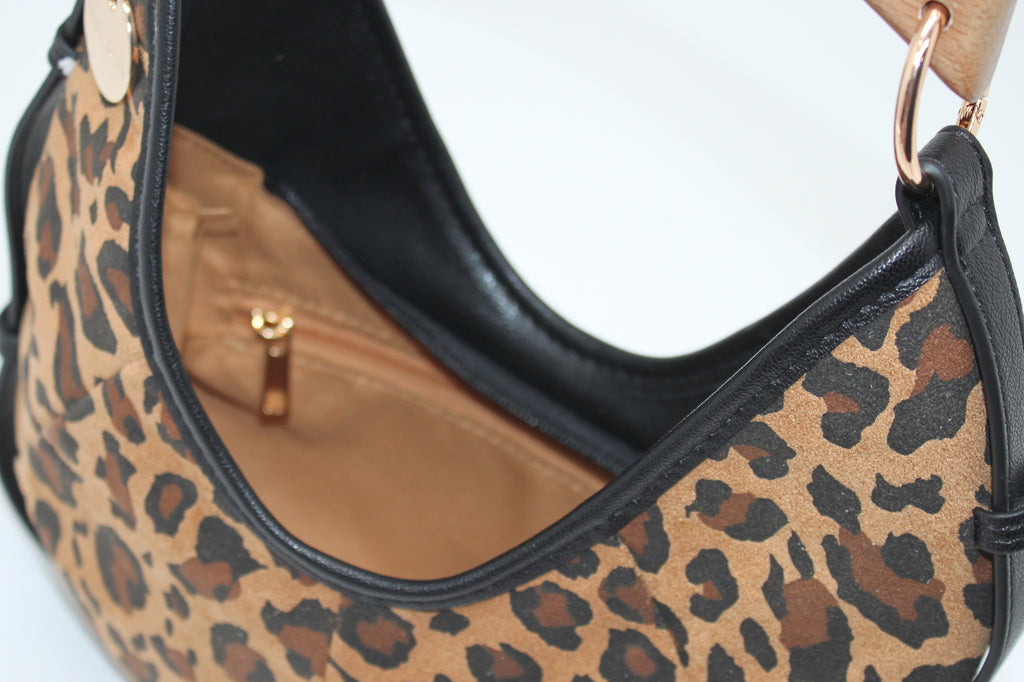 Borsa Mini Hobo Alex Max con Manico in Legno e Tracolla - Leopardata