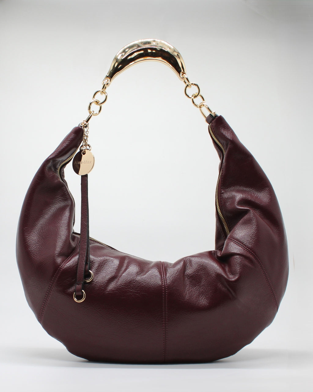 Borsa Maxi Hobo Alex con Manico in Metallo Gold - Burgundy