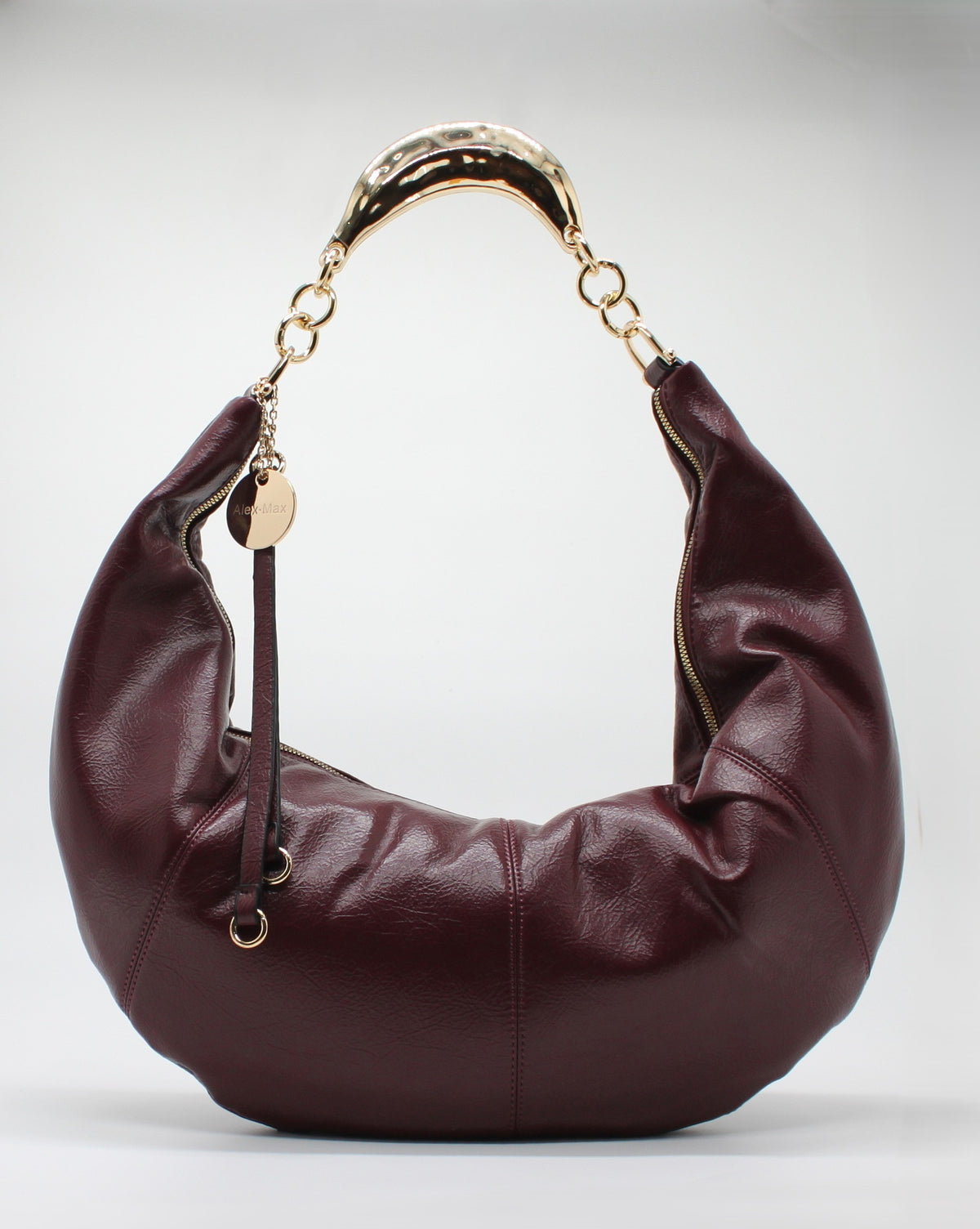 Borsa Maxi Hobo Alex con Manico in Metallo Gold - Burgundy