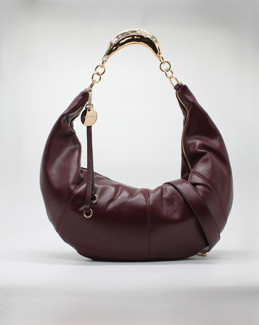 Borsa Maxi Hobo Alex con Manico in Metallo Gold - Burgundy