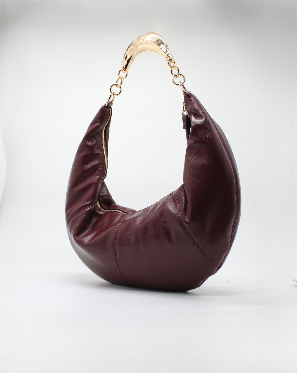 Borsa Maxi Hobo Alex con Manico in Metallo Gold - Burgundy