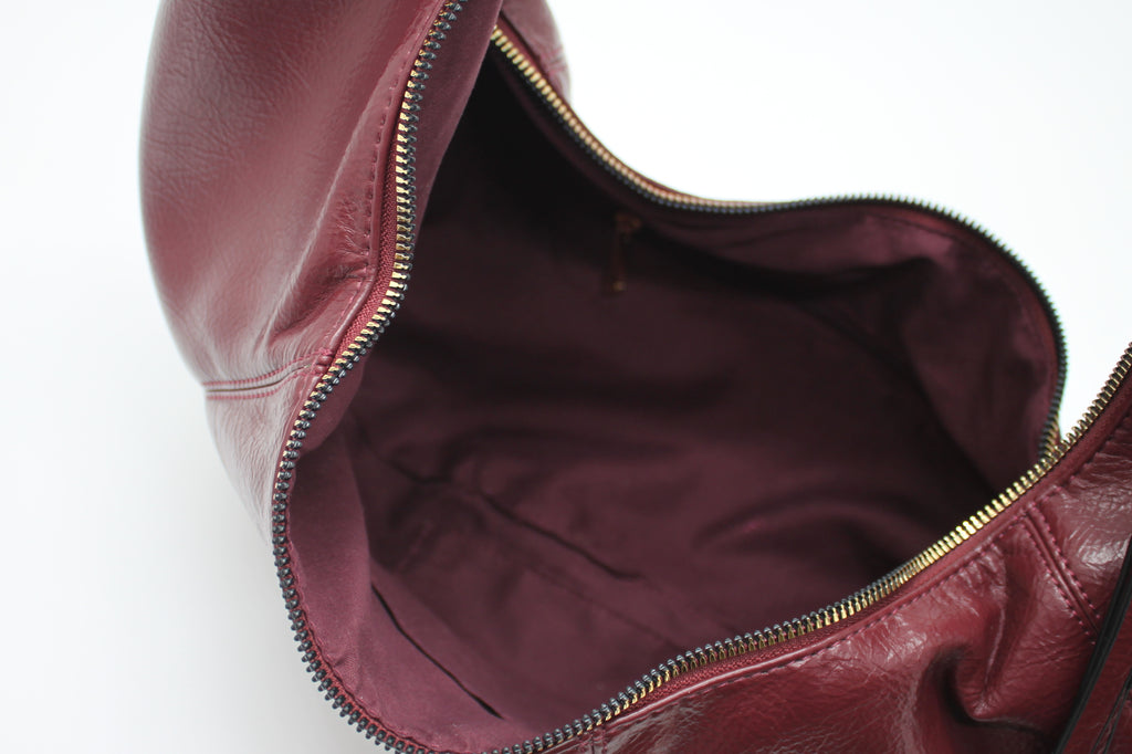 Borsa Maxi Hobo Alex con Manico in Metallo Gold - Burgundy