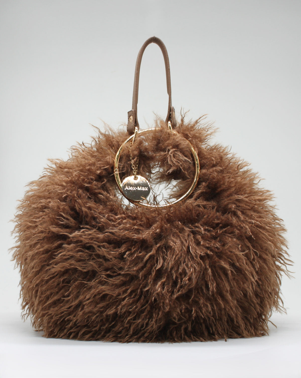 Borsa Maxi Tote "Alex Max" in Eco-Pelliccia Marrone con Manico Gioiello e Tracolla - Marrone