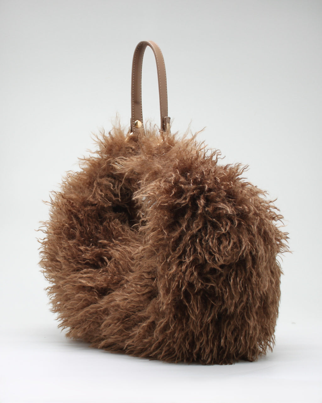 Borsa Maxi Tote "Alex Max" in Eco-Pelliccia Marrone con Manico Gioiello e Tracolla - Marrone