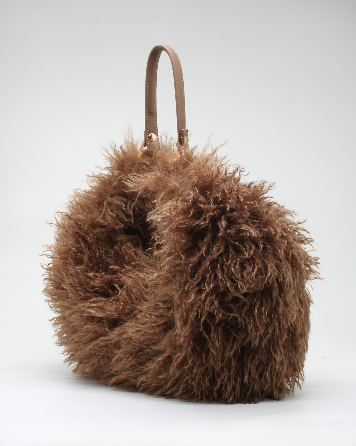Borsa Maxi Tote "Alex Max" in Eco-Pelliccia Marrone con Manico Gioiello e Tracolla - Marrone