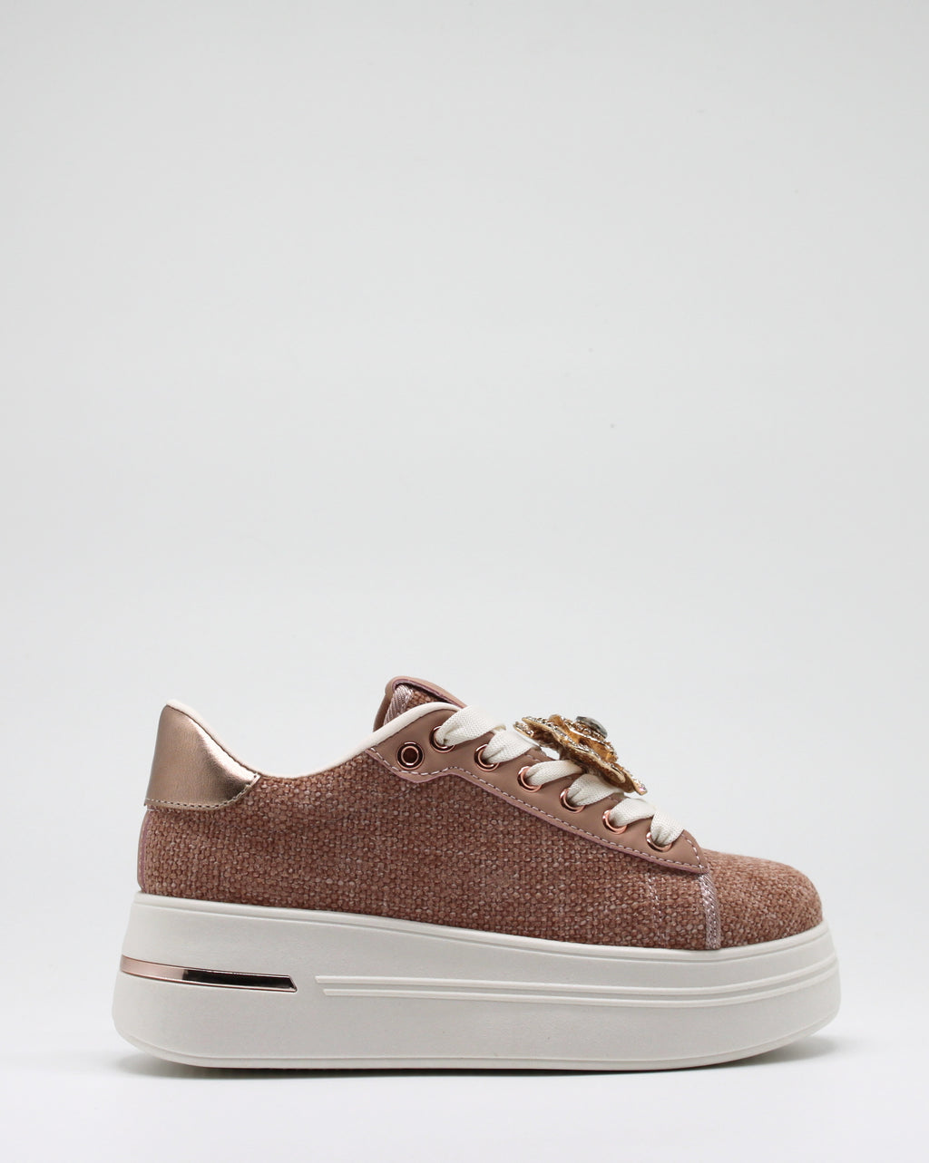 Sneakers Platform in Tessuto con Spille Gioiello Removibili - Rosa