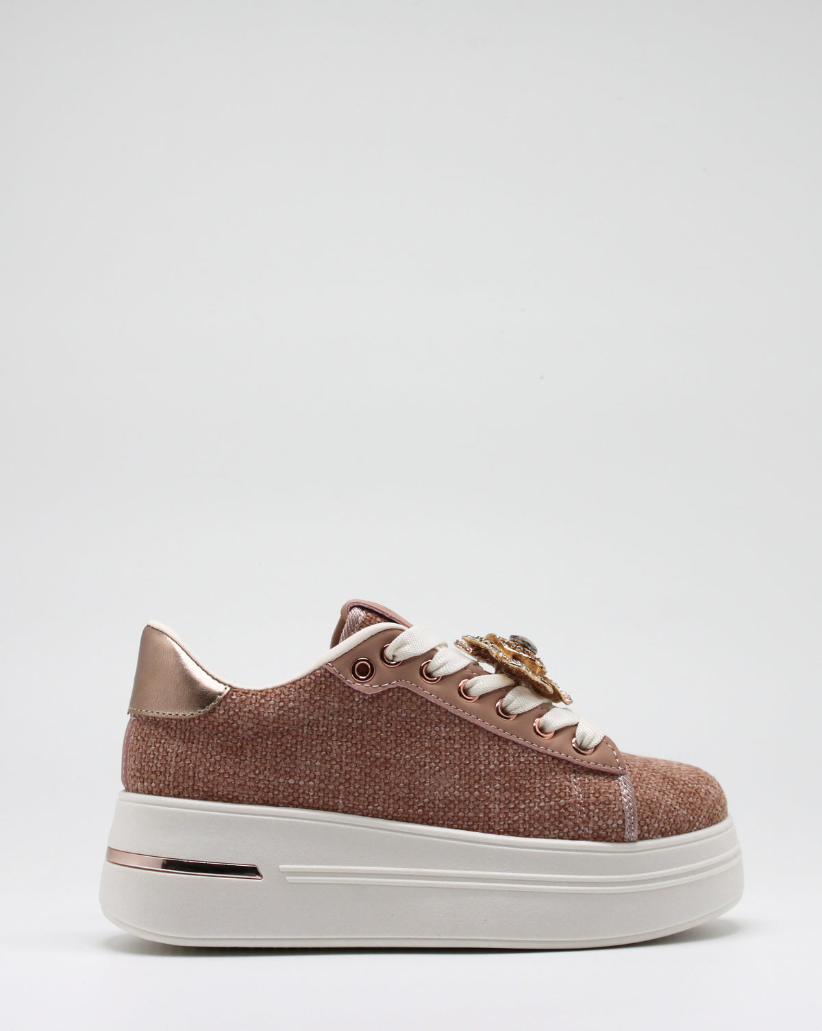 Sneakers Platform in Tessuto con Spille Gioiello Removibili - Rosa