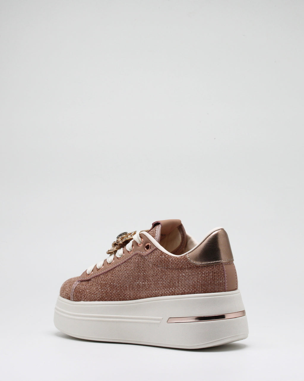 Sneakers Platform in Tessuto con Spille Gioiello Removibili - Rosa