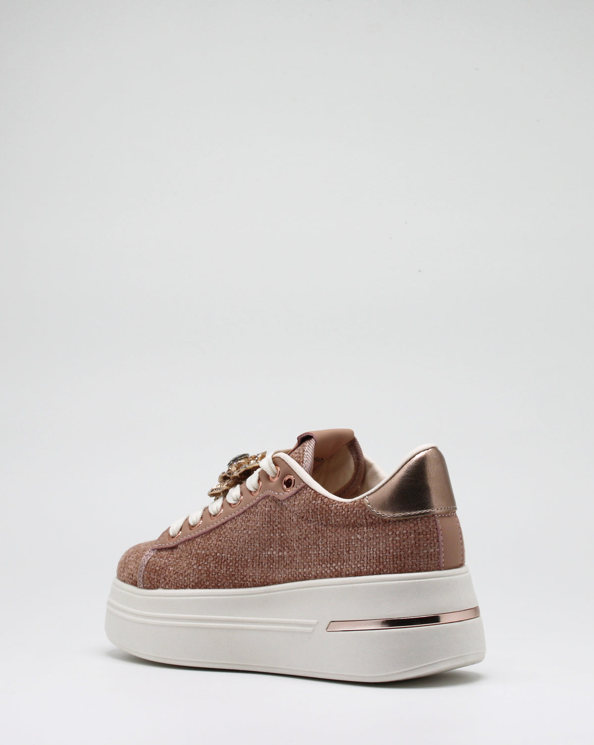 Sneakers Platform in Tessuto con Spille Gioiello Removibili - Rosa