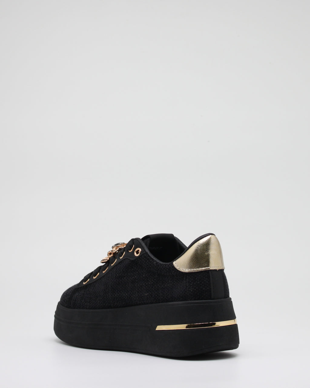 Sneakers Platform in Tessuto con Spille Gioiello Removibili - Nero