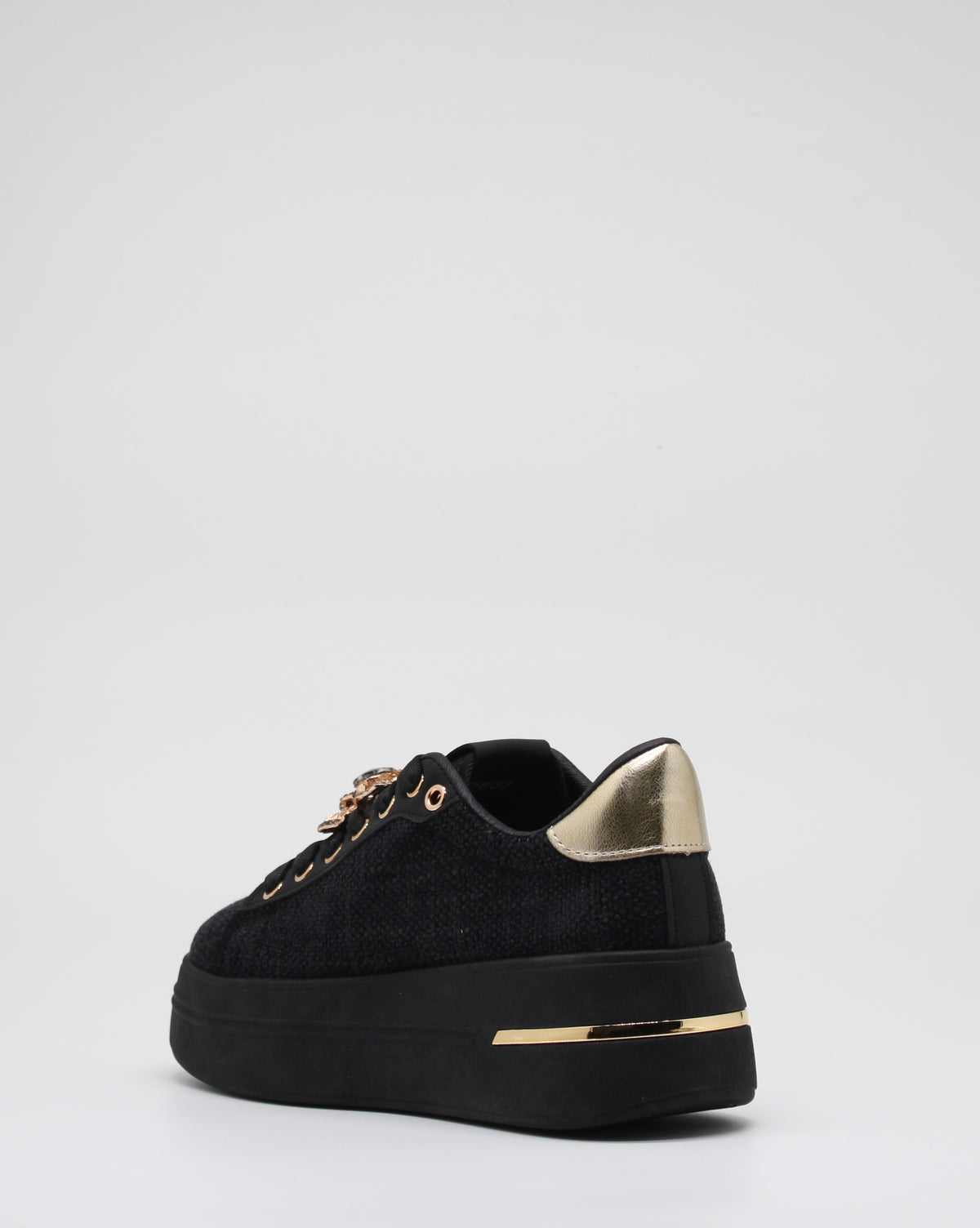 Sneakers Platform in Tessuto con Spille Gioiello Removibili - Nero