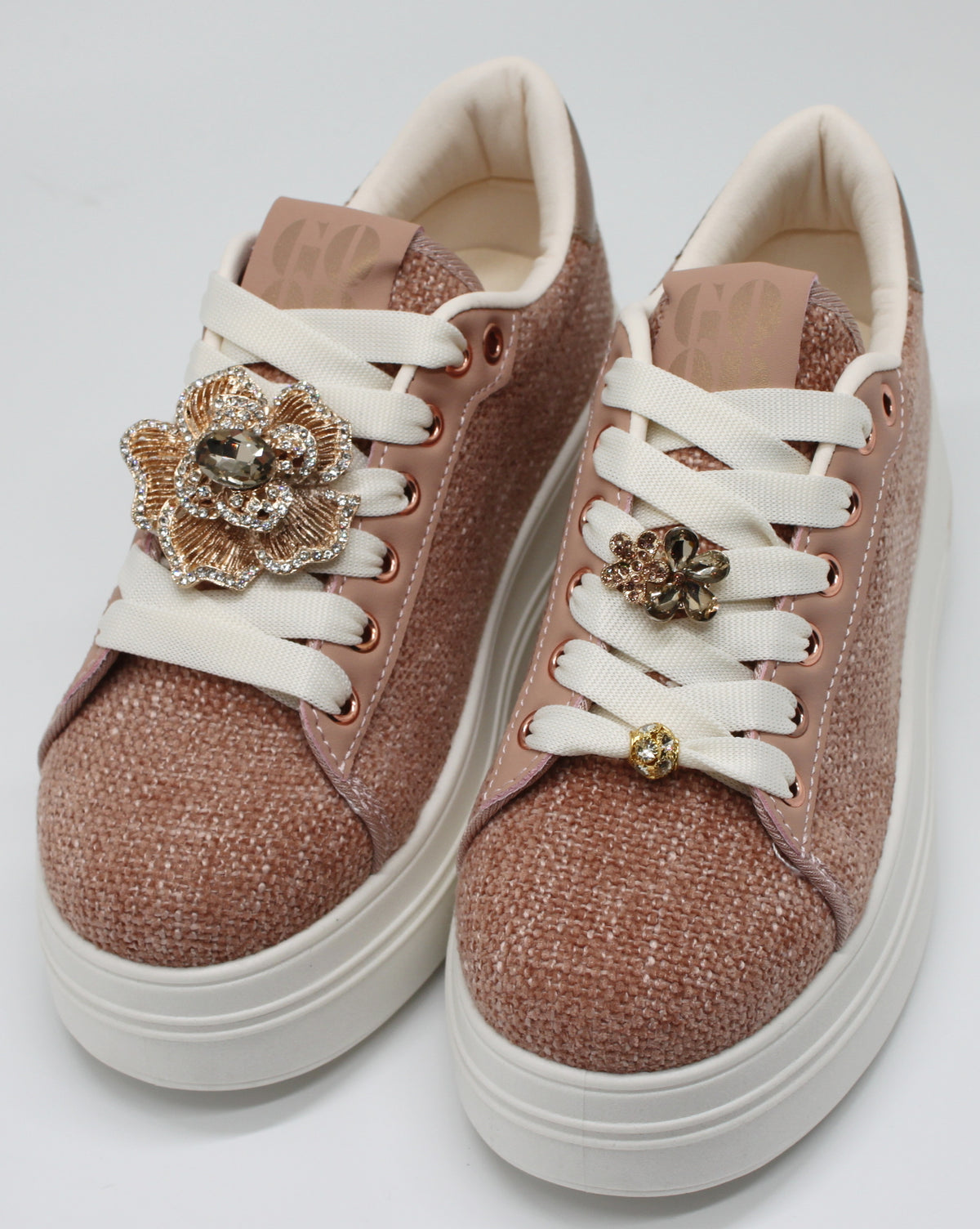 Sneakers Platform in Tessuto con Spille Gioiello Removibili - Rosa