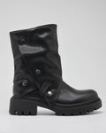 Stivaletto Biker Nero con Risvolto e Bottoni Metallo - Nero