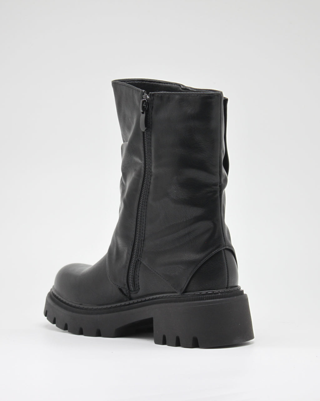 Stivaletto Biker Nero con Risvolto e Bottoni Metallo - Nero