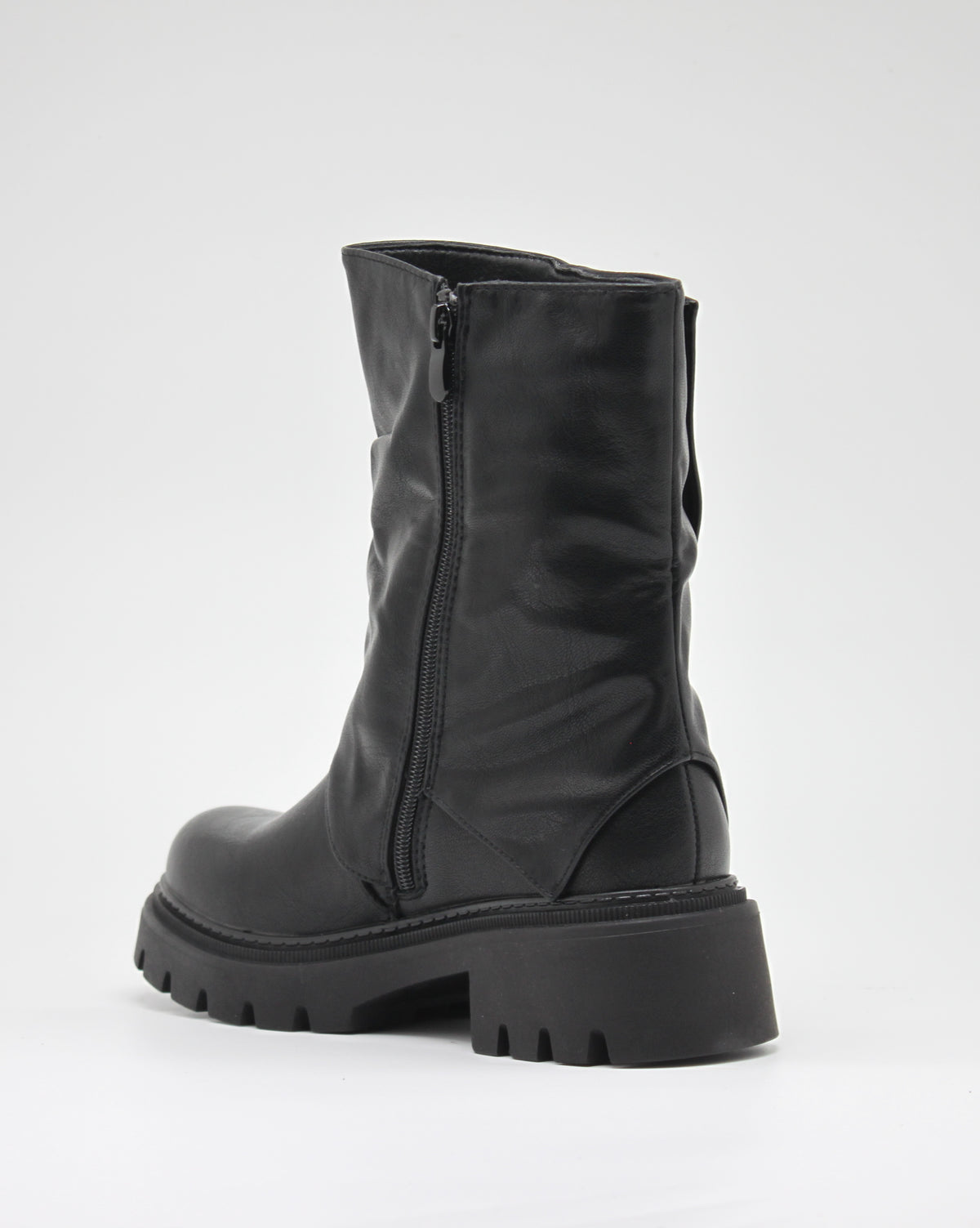 Stivaletto Biker Nero con Risvolto e Bottoni Metallo - Nero