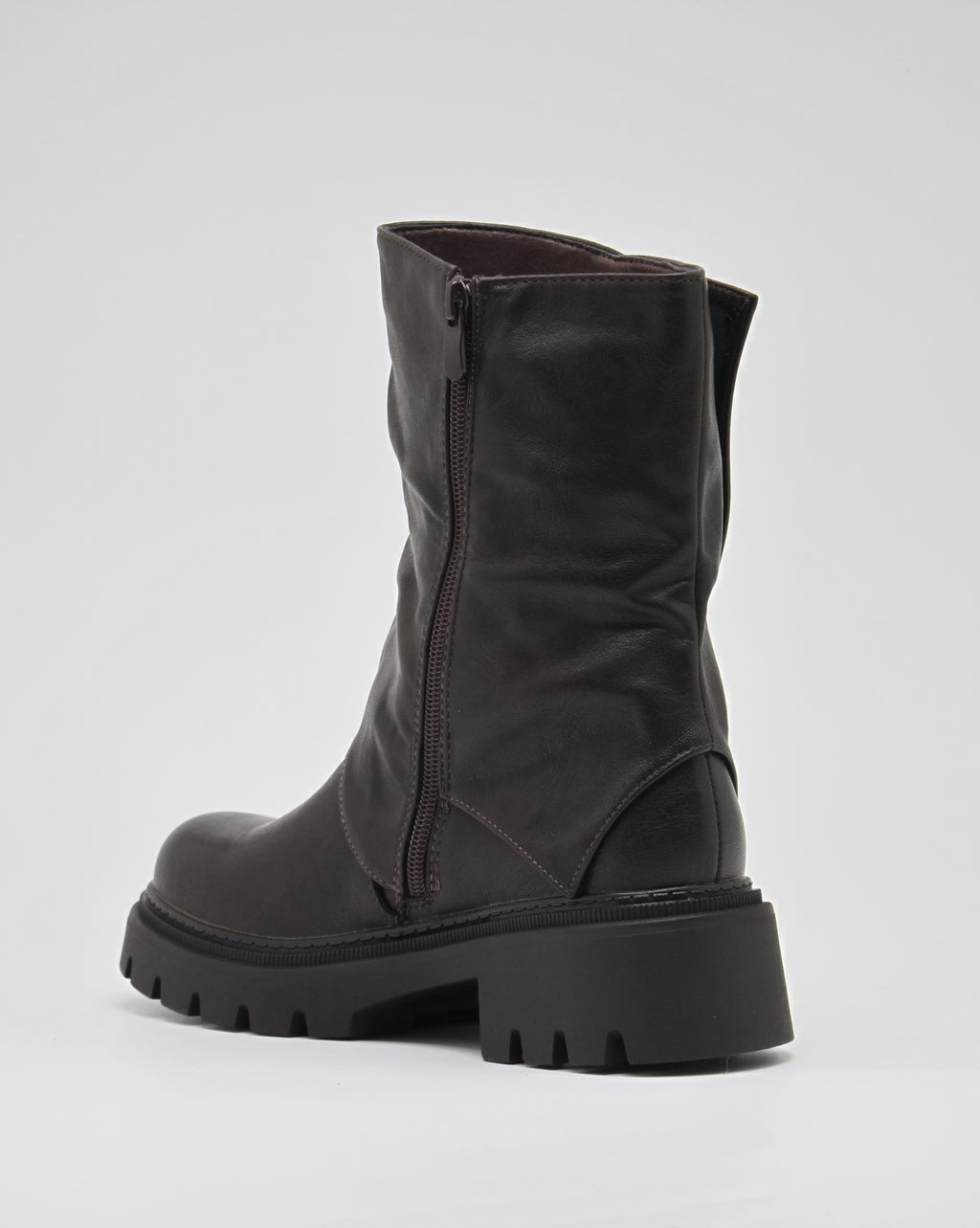 Stivaletto Biker Nero con Risvolto e Bottoni Metallo - Marrone
