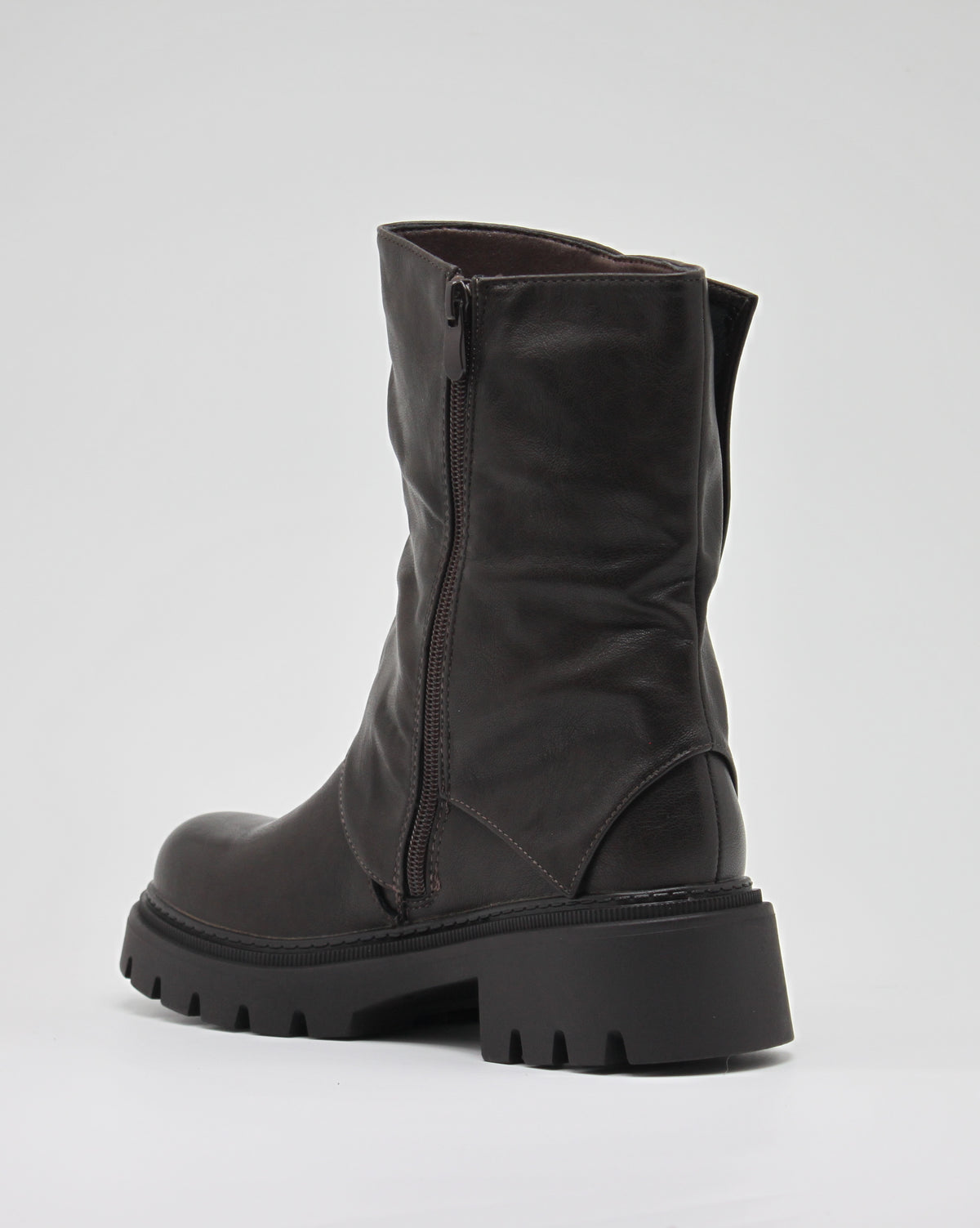Stivaletto Biker Nero con Risvolto e Bottoni Metallo - Marrone