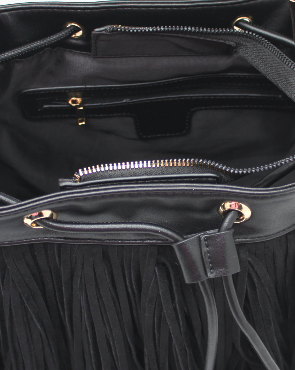 Borsa a Secchiello con Frange Alex Max - Nero