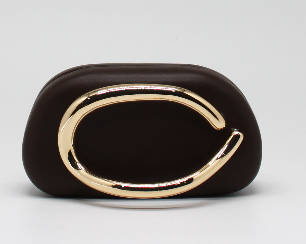 Clutch Rigida con Dettaglio Dorato Scultoreo – Marrone Cioccolato