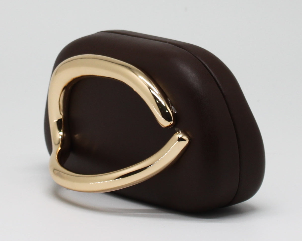 Clutch Rigida con Dettaglio Dorato Scultoreo – Marrone Cioccolato