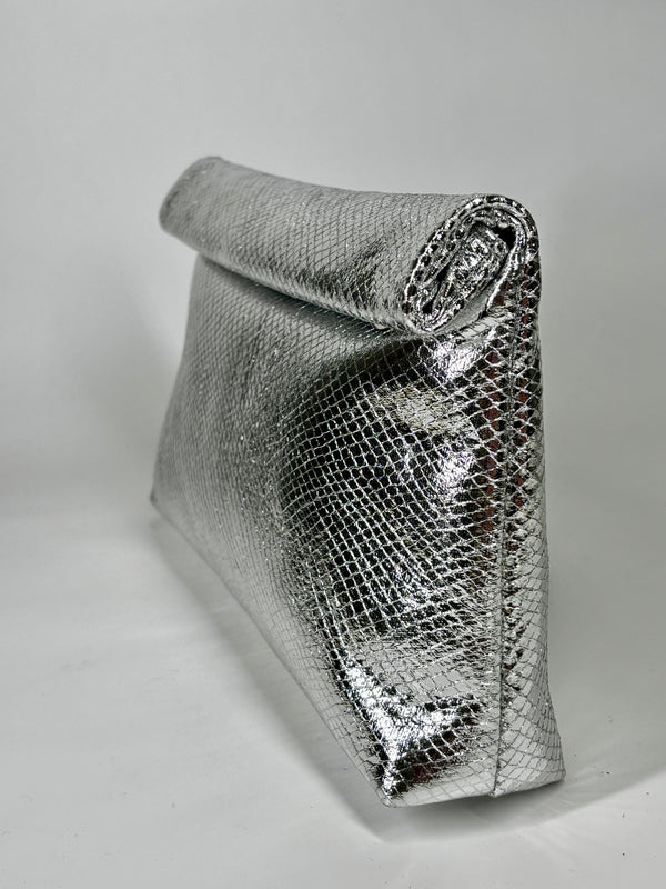 Clutch effetto pitonato  - Argento