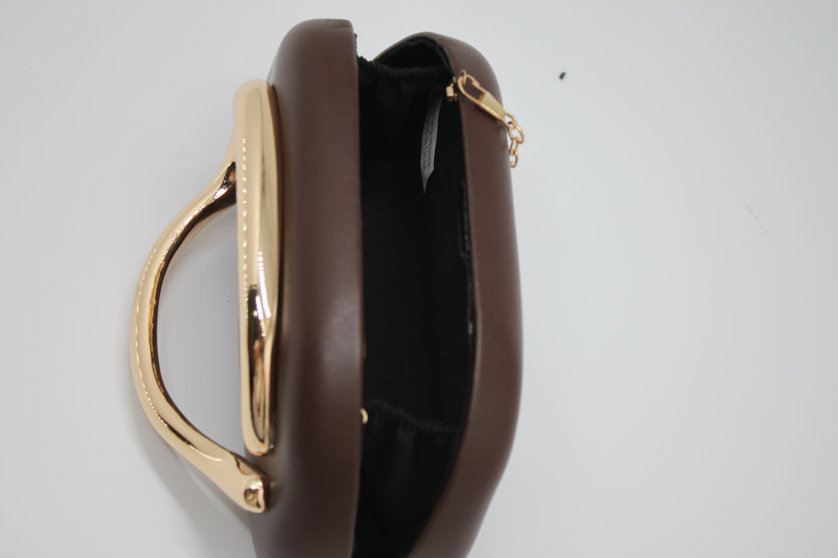 Clutch Rigida con Dettaglio Dorato Scultoreo – Marrone Cioccolato