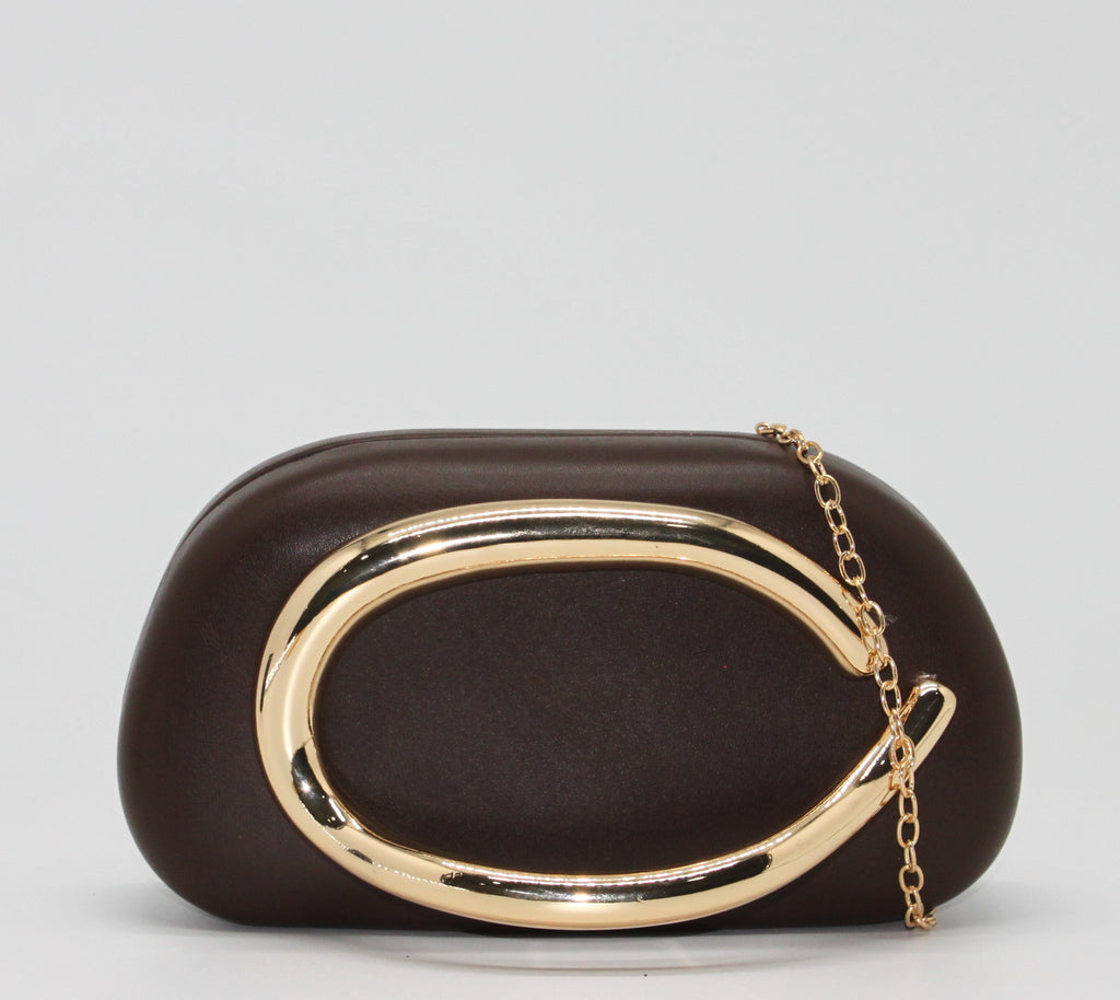 Clutch Rigida con Dettaglio Dorato Scultoreo – Marrone Cioccolato