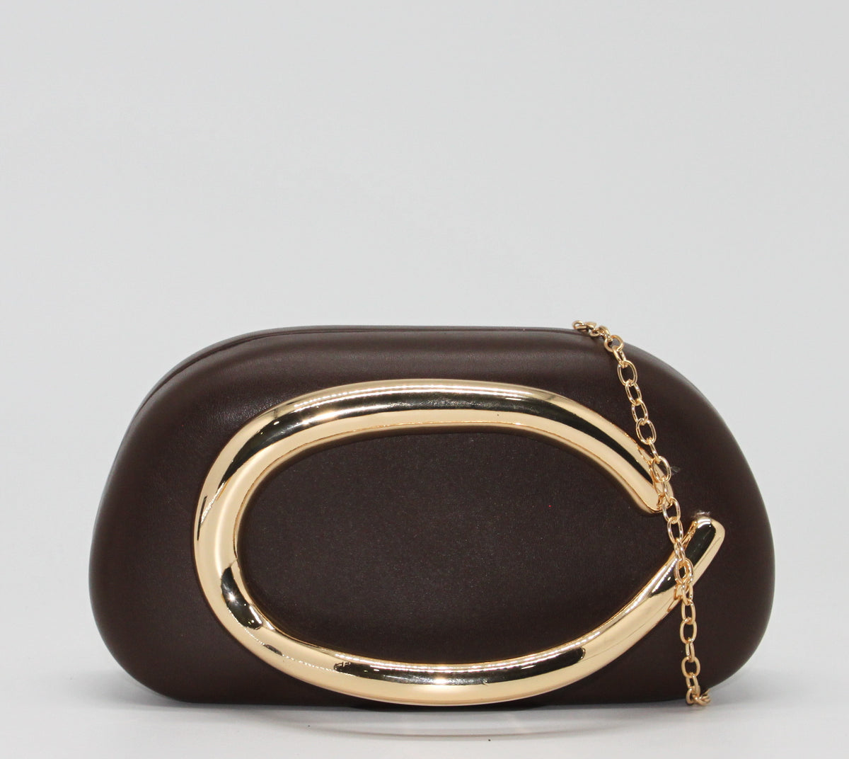 Clutch Rigida con Dettaglio Dorato Scultoreo – Marrone Cioccolato