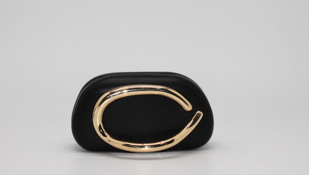 Clutch Rigida con Dettaglio Dorato Scultoreo – Nero