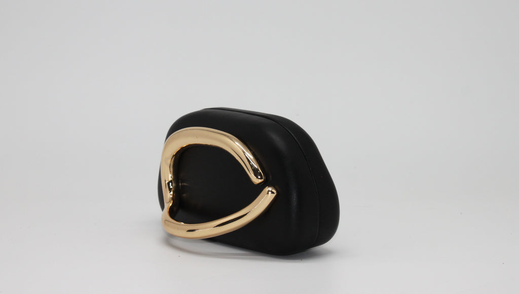Clutch Rigida con Dettaglio Dorato Scultoreo – Nero
